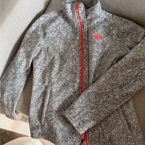 The North Face Heathered Gray Jacket with Red Trim